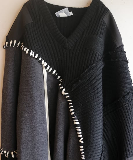 "月夜" night and moon knit, reconstructed from black knit vintages
