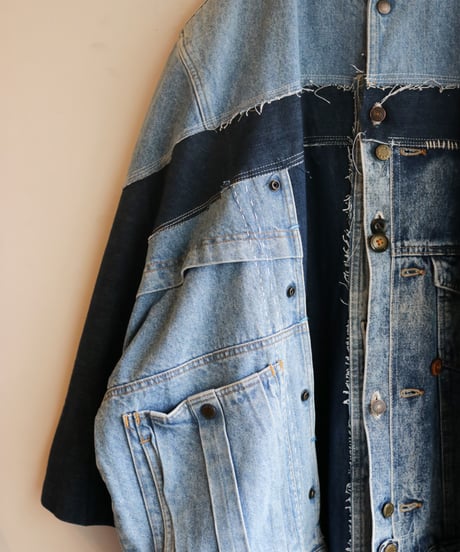 "水白虹" Liquid White Rainbow Coat, reconstructed from denim vintages