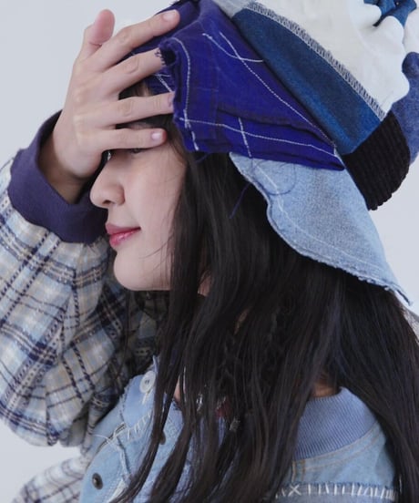 "終わらない藍の花" Blue Patchwork Flower hat, Rebuild by vintages
