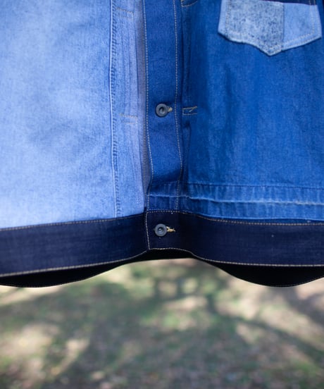 《nisai × soma komatsuno》"おわらない青、時々黄" Patchwork oversized jacket, Rebuild by vintage denims