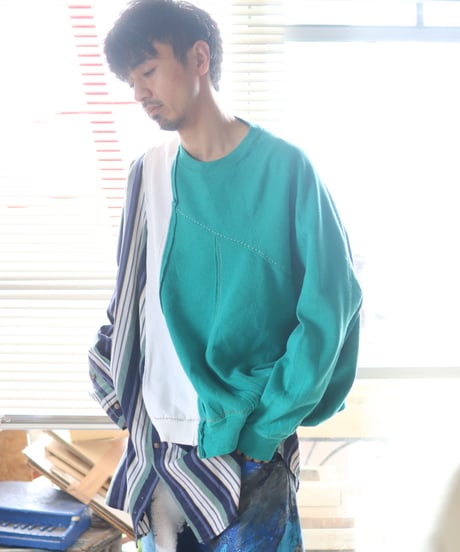 "緑雨" Green rain Misaligned pullover, rebuild by vintages