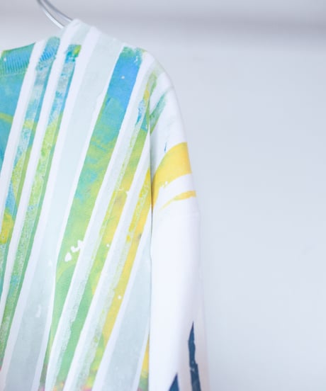 "明るい人" Trainer by Analog silk screen overlay blurring hand-print