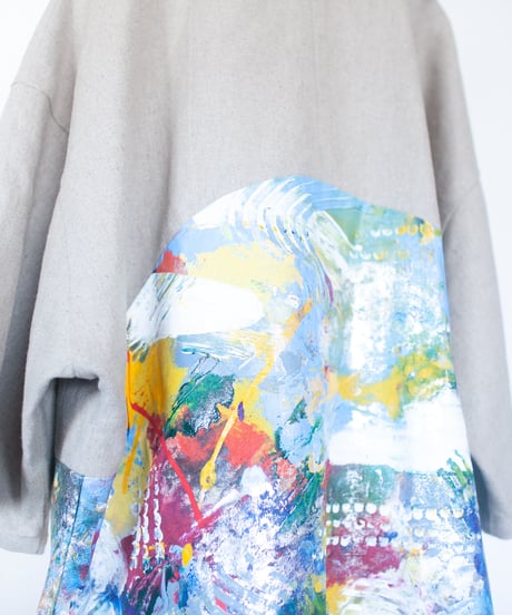 《0＜nisai+α≦Y》 metal hook paint half-sleeve shirt jacket / beige linen