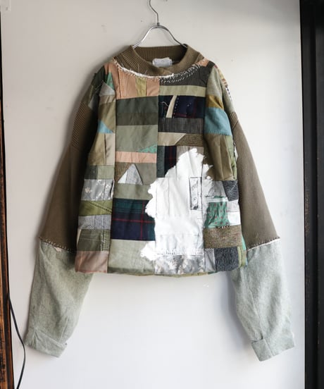 "非戦" Painted Military patchwork pullover, inspired by nowars