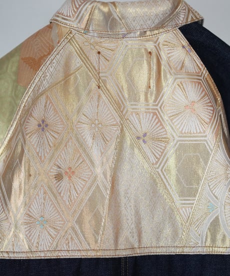 《nisai × soma komatsuno》"藍と黄金と緑" Patchwork Denim jacket, Rebuild by vintage kimono