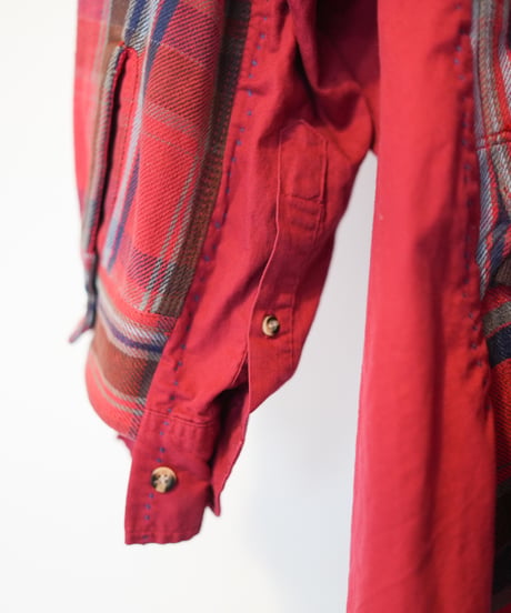 "赤い花" Red flower shirt jacket, Rebuild by vintages