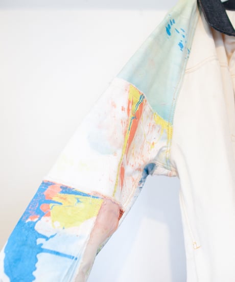 《nisai × soma komatsuno》"おわらない色彩" Patchwork and paint oversized jacket inspired by denim