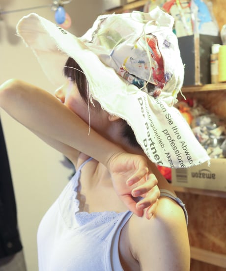 "彼女によく似た荒花" Painted cloth Patchwork Flower hat, Rebuild by vintages