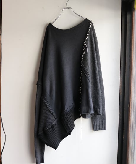 "悪と白虹" Dark White Rainbow asymmetry knit, reconstructed from black knit vintages