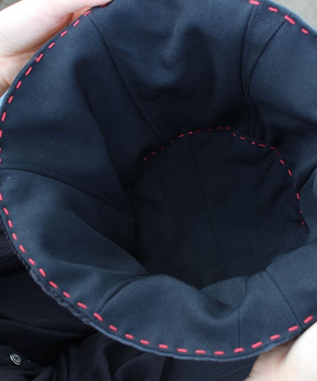 "決意" Black patchwork with Red Stitch hat, Rebuild by vintages