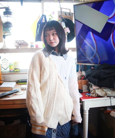 "少女水色グランジ" Girl light blue grunge Knit, Rebuild by vintages