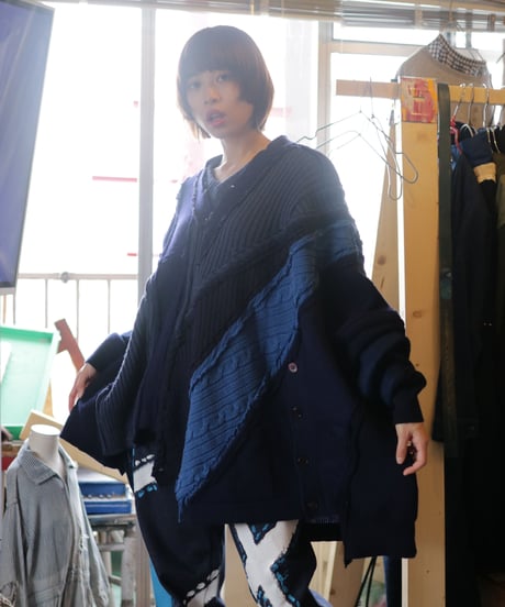 "東京豪雨" Tokyo Heavy Rain Knit, reconstructed from blue knit vintages