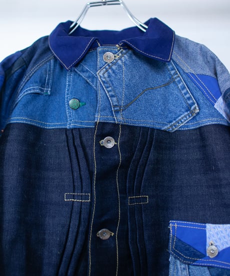 《nisai × soma komatsuno》"おわらない青 捻曲編" Patchwork oversized jacket, Rebuild by vintage denims