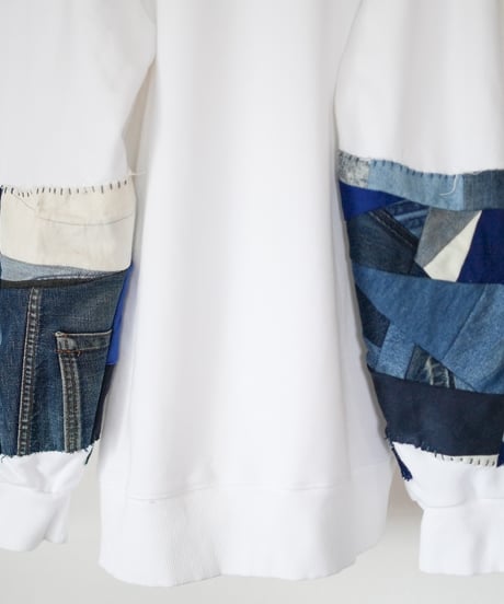 "つぎはぎのデニムスリーブトレーナー 第四色" Patchwork denim sleeve trainer, Rebuild by vintages