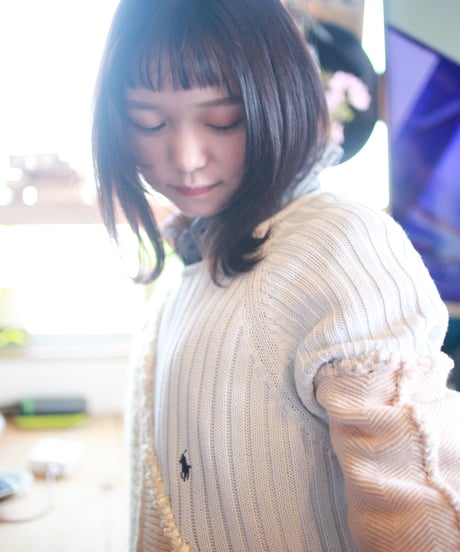 "少女水色グランジ" Girl light blue grunge Knit, Rebuild by vintages