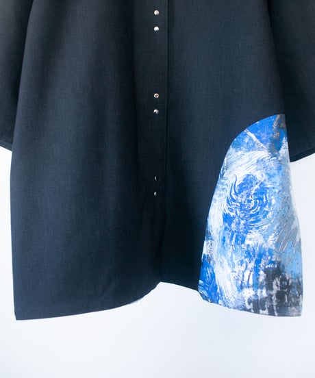 《0＜nisai+α≦Y》 metal hook paint half-sleeve shirt jacket / black cotton