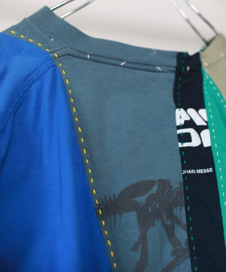 "フェスの青色彩" summer festival blue T-shirt, Rebuild by vintages