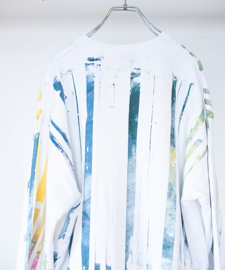 "明るい人" Trainer by Analog silk screen overlay blurring hand-print