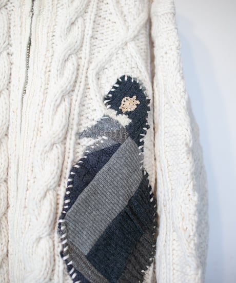 "鳩、会話中" patchwork pigeons(talking) knit, Rebuild by vintages