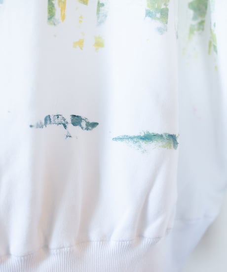 "愛おしい不自由" Trainer by Analog silk screen overlay blurring hand-print
