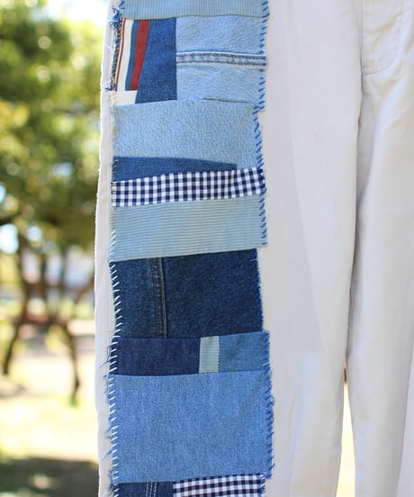 "青の修復2" Blue repair Patchwork Slacks, Based on vintages