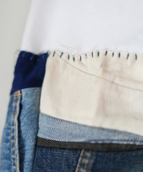 "つぎはぎのデニムスリーブトレーナー 第四色" Patchwork denim sleeve trainer, Rebuild by vintages