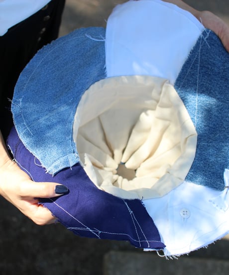 "終わらない藍の花" Blue Patchwork Flower hat, Rebuild by vintages