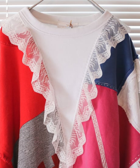 "リリィ" Lily Oversized multicolor patchwork and hand-stitching pull-over, rebuild by vintages