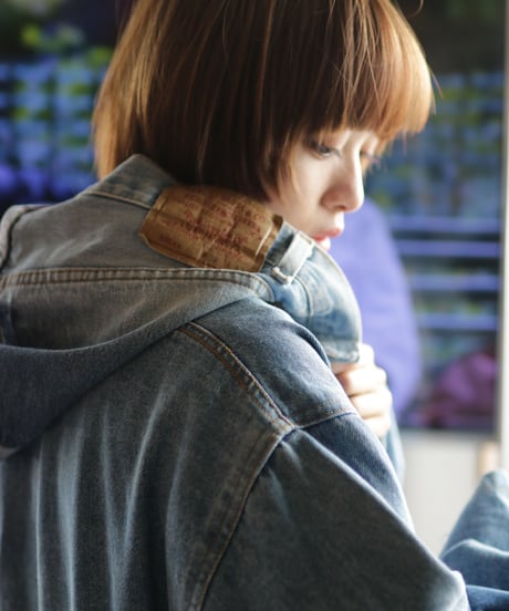 "青のデニムモッズコート" Blue denim mods coat