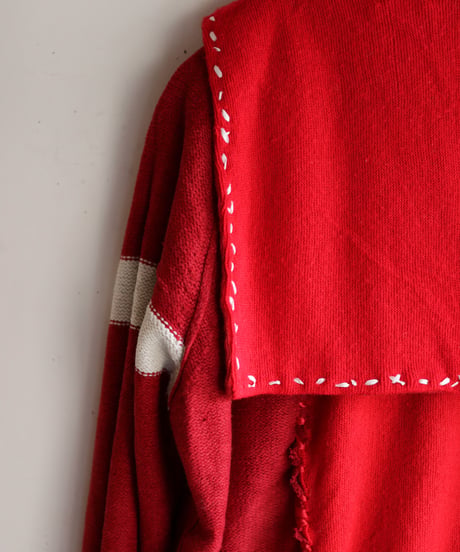 "少年とセーラーとMA-1" Boy, sailor and MA-1 knit, reconstructed from red knit vintages