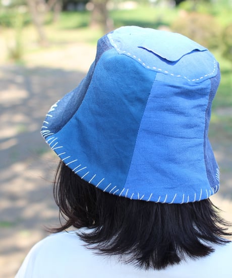 "リトル・ブルー・パラソル" Blue Patchwork hat, Rebuild by vintages