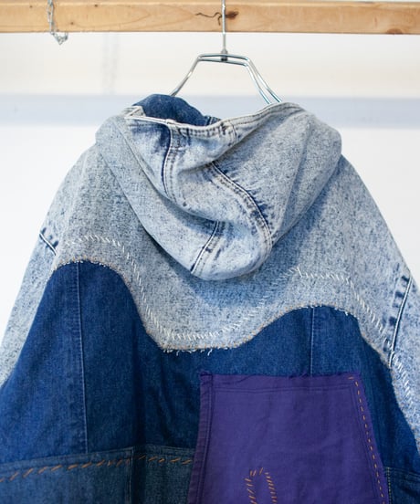 "碧い花弁のデニムジャケット" blue petal denim jacket, rebuild by vintages