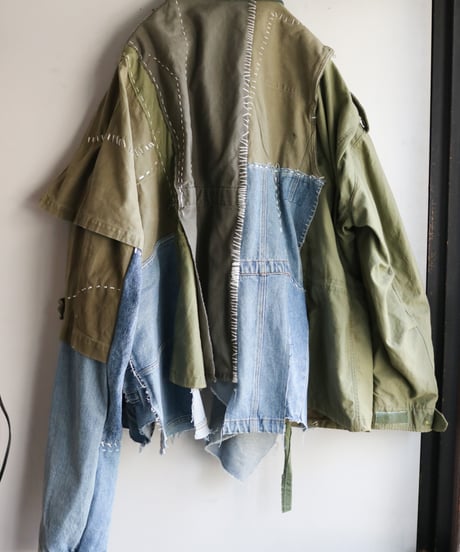 "HOPES AND LORE" Over Heavy military Jacket, reconstructed from mix vintages