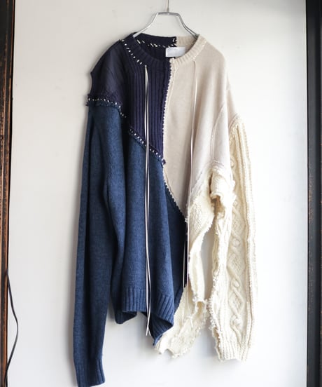 "雨明け招き" the Pray after the Rainfall knit, reconstructed from blue and white knit vintages