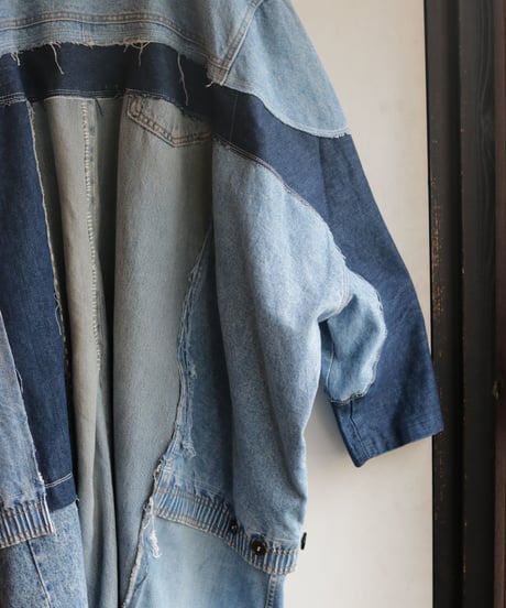 "水白虹" Liquid White Rainbow Coat, reconstructed from denim vintages