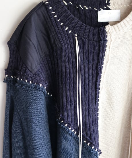 "雨明け招き" the Pray after the Rainfall knit, reconstructed from blue and white knit vintages