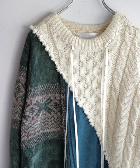 "雨上がりの緑" Green after the rain, reconstructed from knit and jacket vintages