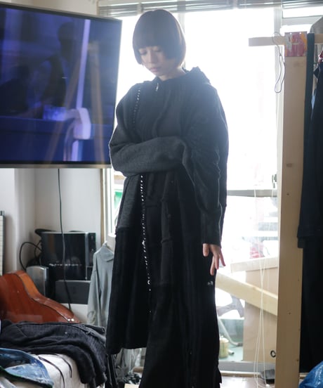 "夜間飛行" night flight knit one-piece, reconstructed from black knit vintages