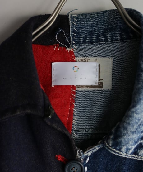 "赤が覗く夜" night with red gaze coat, reconstructed from french cloak and denim vintages