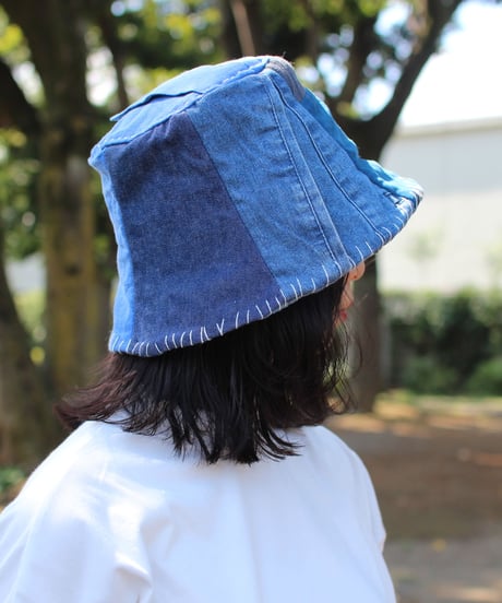 "リトル・ブルー・パラソル" Blue Patchwork hat, Rebuild by vintages