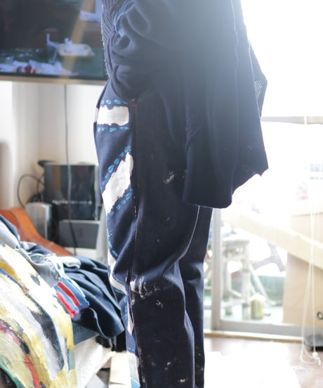 "青の修復" Blue repair painted denim,  Based on vintage denim