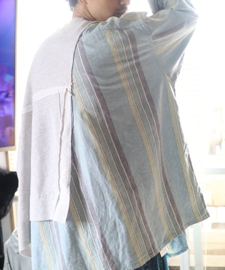 "灰と薄青" Ash and light blue Misaligned pullover, rebuild by vintages