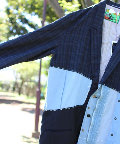 "海岸線" A long jacket with curved lines inspired by the coastline, Rebuild by vintages