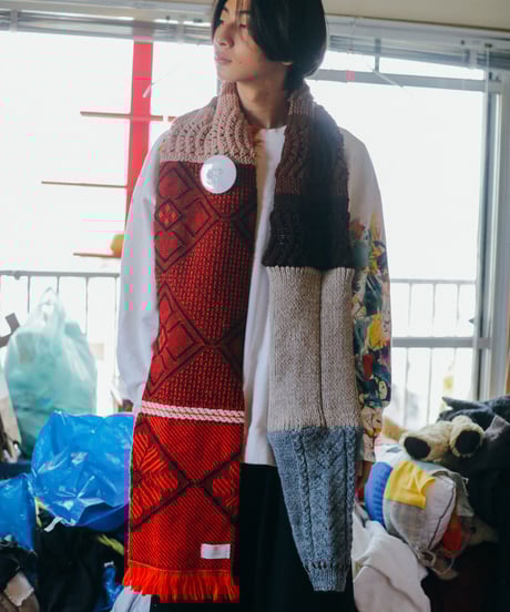 "灰髪少女とフランス" Vintage knit Rebuild Muffler by French antique and platinum