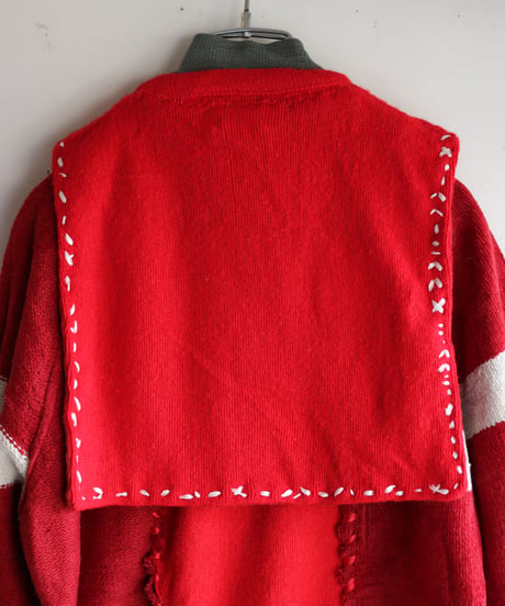 "少年とセーラーとMA-1" Boy, sailor and MA-1 knit, reconstructed from red knit vintages