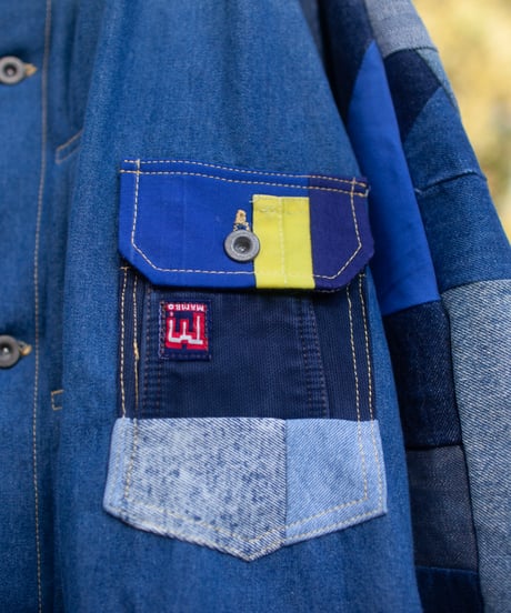 《nisai × soma komatsuno》"おわらない青、時々黄" Patchwork oversized jacket, Rebuild by vintage denims