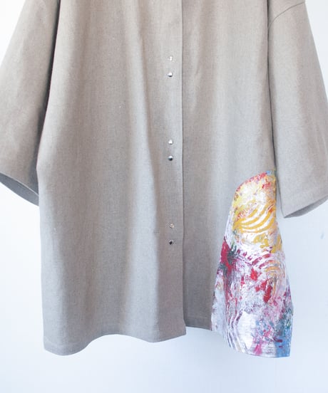 《0＜nisai+α≦Y》 metal hook paint half-sleeve shirt jacket / beige linen
