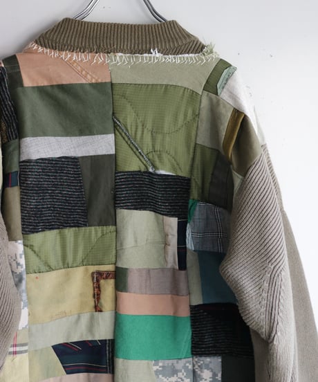 "非戦" Painted Military patchwork pullover, inspired by nowars