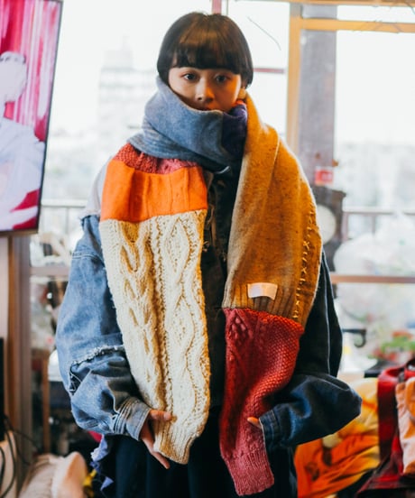 "夜中に台所でぼくはきみに話しかけたかった" Vintage knit Rebuild Muffler by Midnight