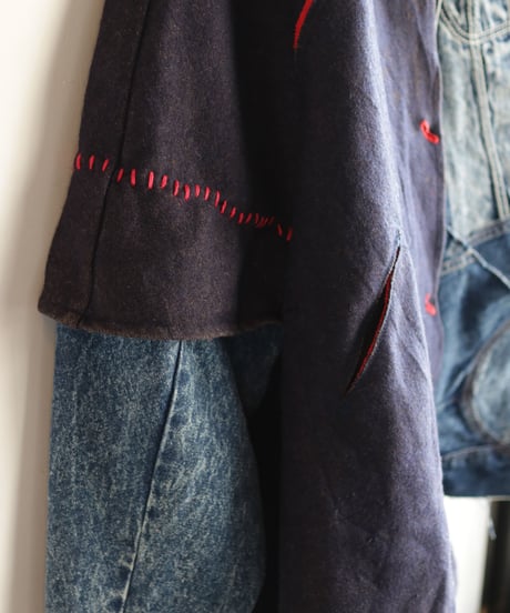 "赤が覗く夜" night with red gaze coat, reconstructed from french cloak and denim vintages